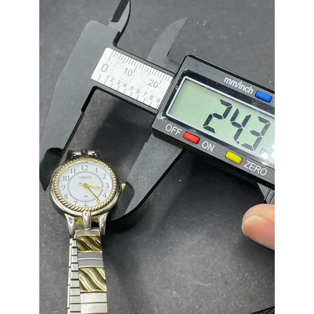 Vintage Carriage 30M Timex Watch Women Gold Tone Stretch Band Two Tone 24mm